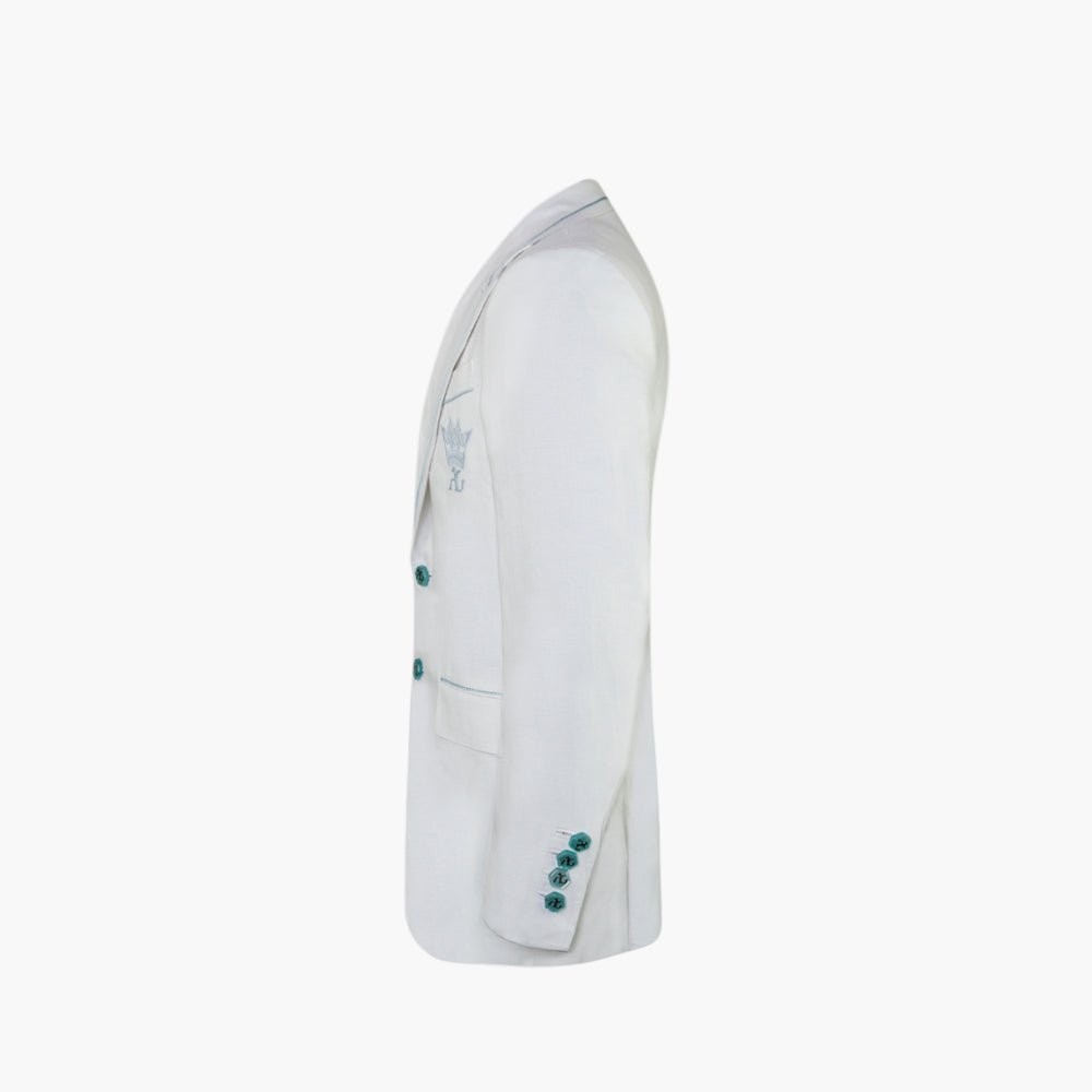 White Luxury Linen Crown Blazer - Angelo Galasso - Luxury Italian Menswear London