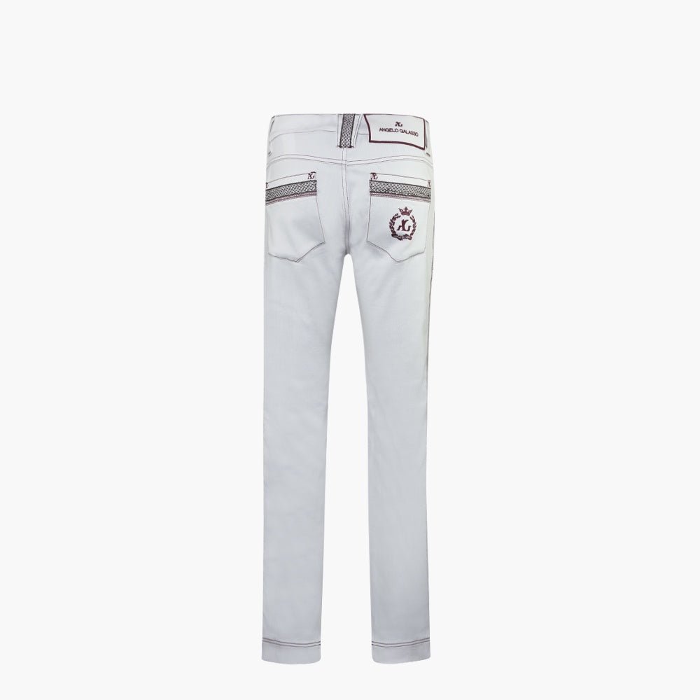 White & Burgundy Alloro Jeans - Angelo Galasso - Luxury Italian Menswear London
