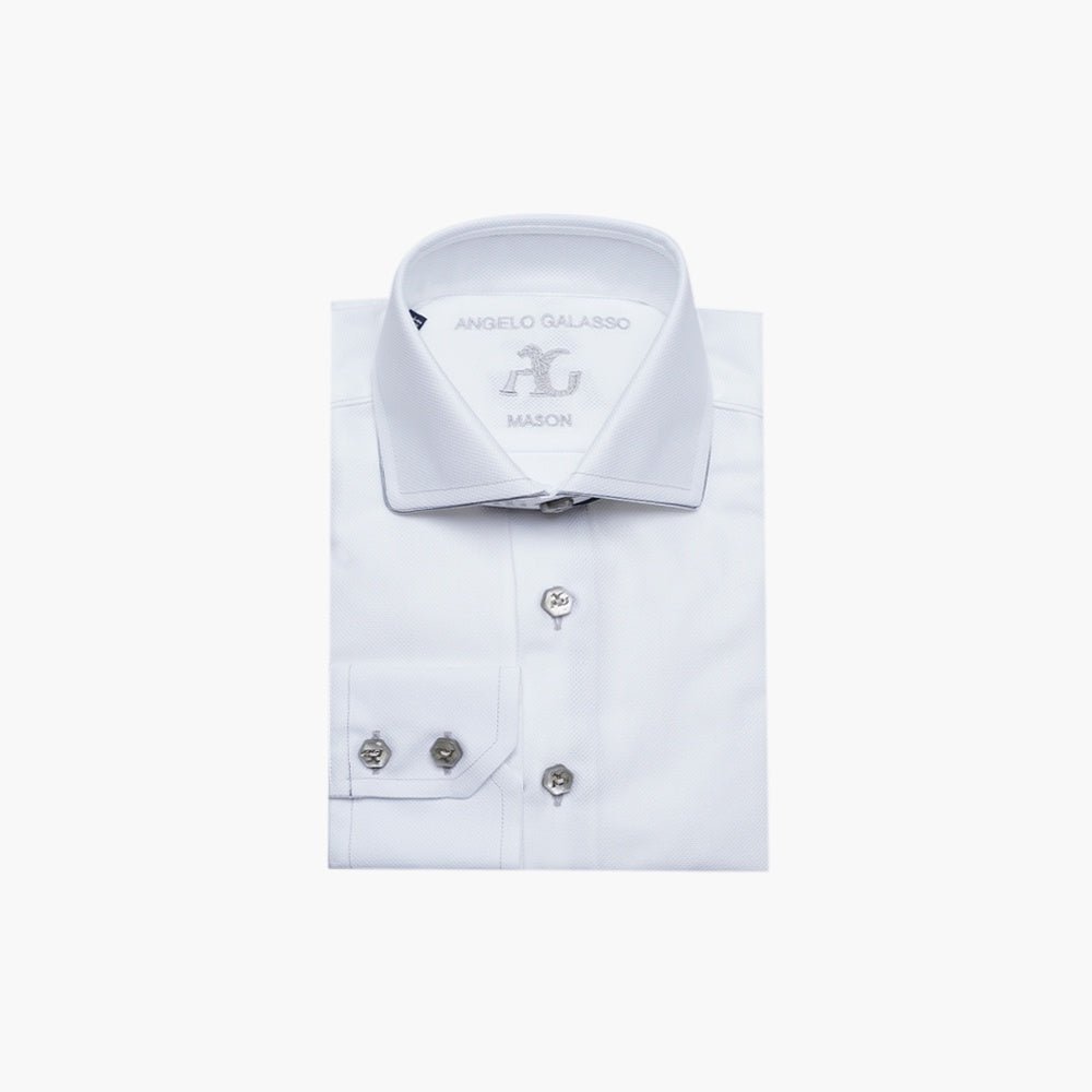 White & Grey Piping Mason Shirt - Angelo Galasso - Luxury Italian Menswear London