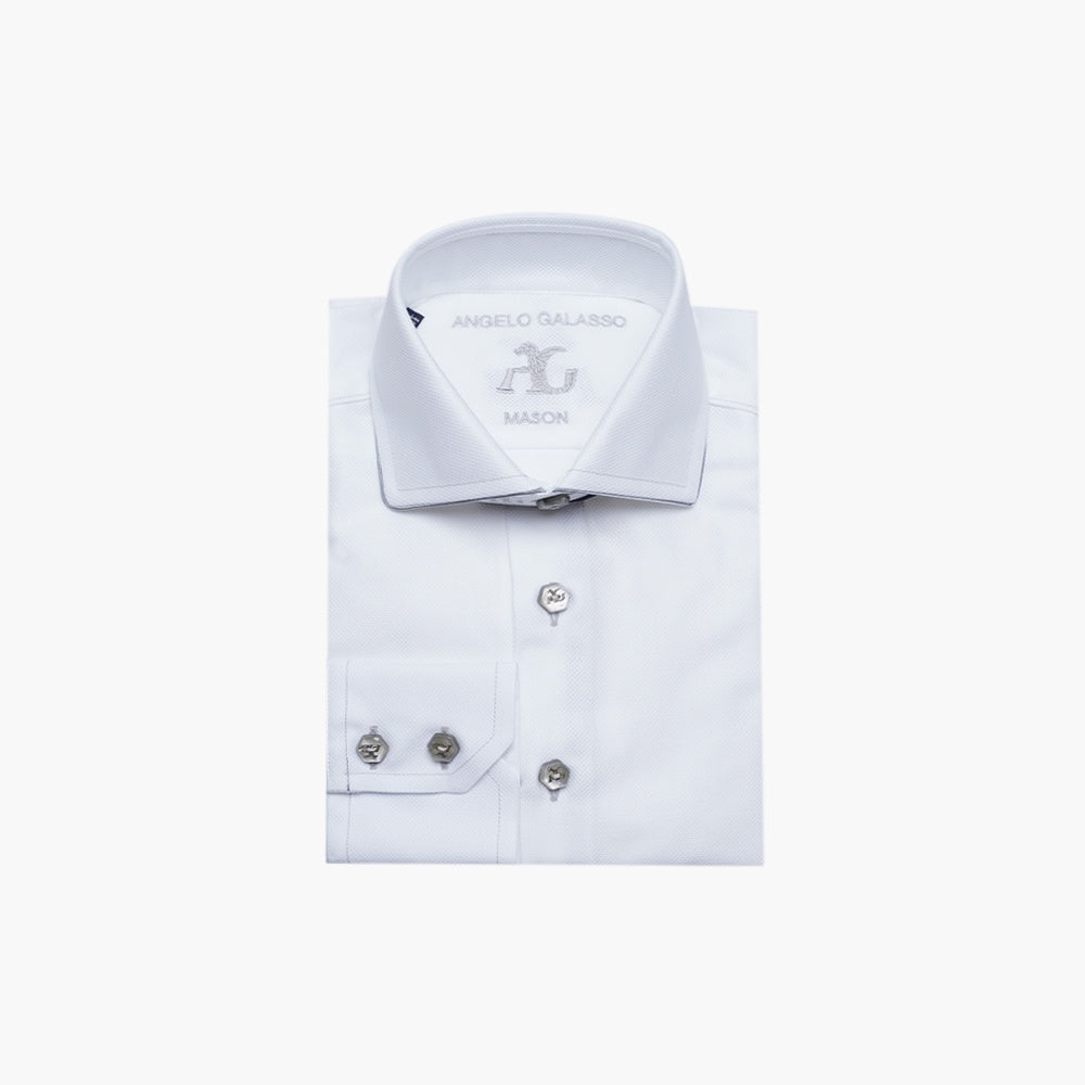 White & Grey Piping Mason Shirt- AG25S1HAS10