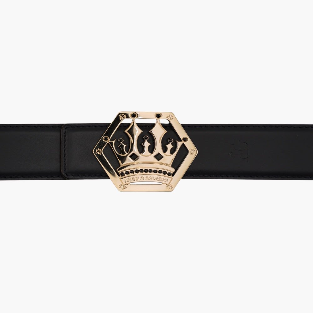 Gold Calfskin Belt with Crown Logo Buckle - Angelo Galasso - Luxury Italian Menswear London
