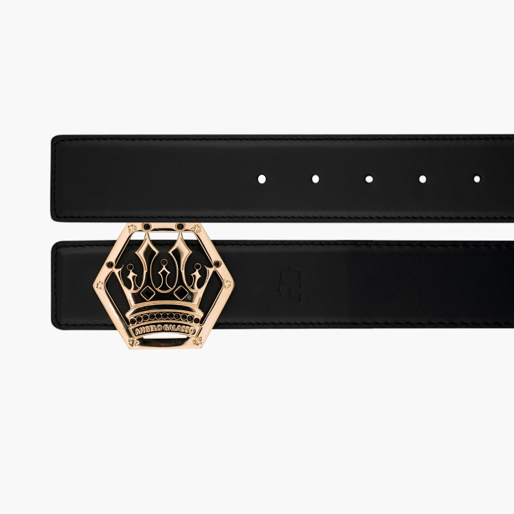 Gold Calfskin Belt with Crown Logo Buckle - AG25WCCOL01