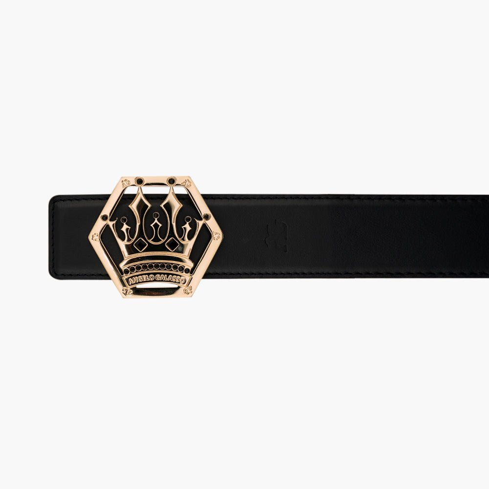 Gold Calfskin Belt with Crown Logo Buckle - Angelo Galasso - Luxury Italian Menswear London