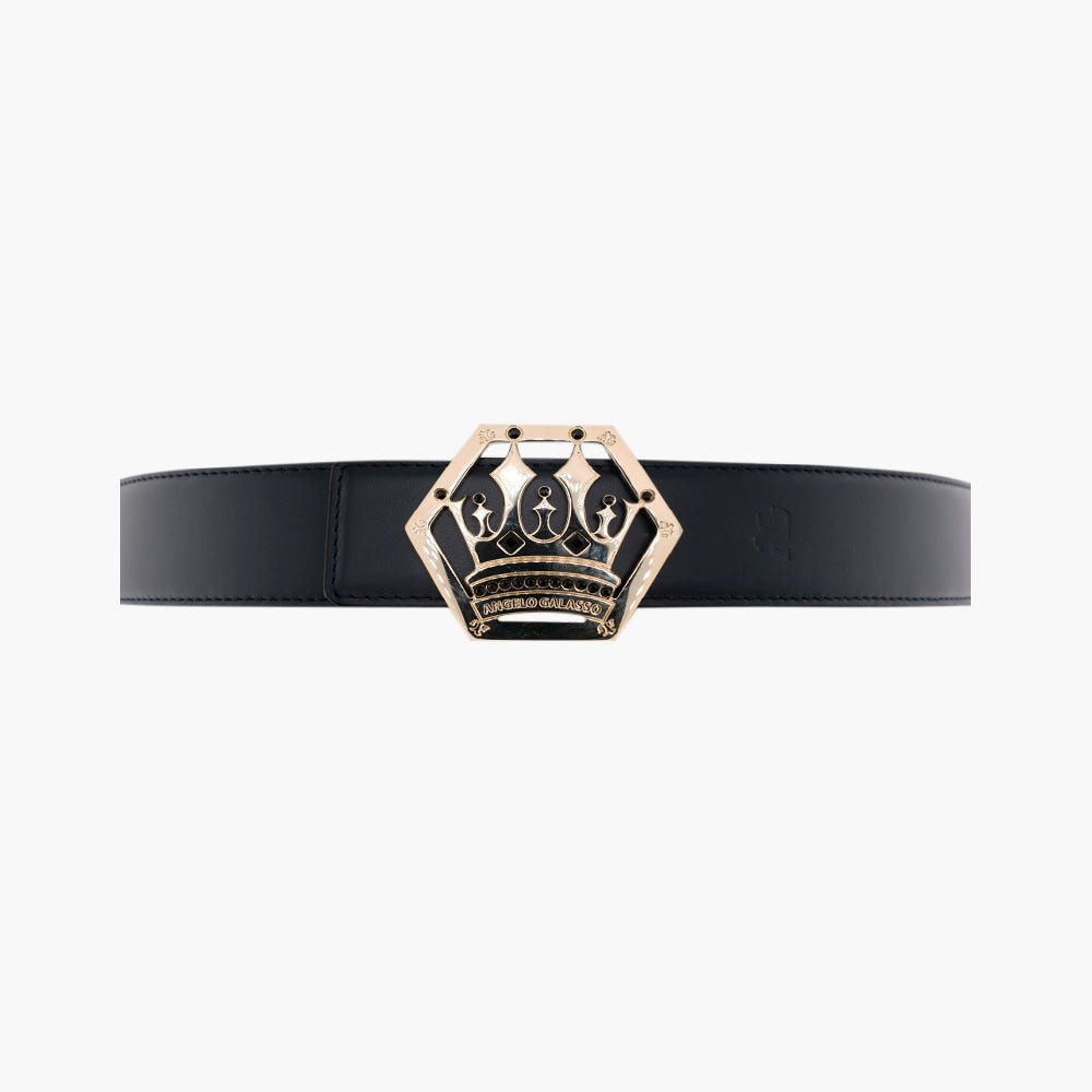 Gold Calfskin Belt with Crown Logo Buckle - Angelo Galasso - Luxury Italian Menswear London
