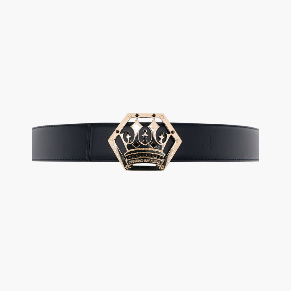 Gold Calfskin Belt with Crown Logo Buckle