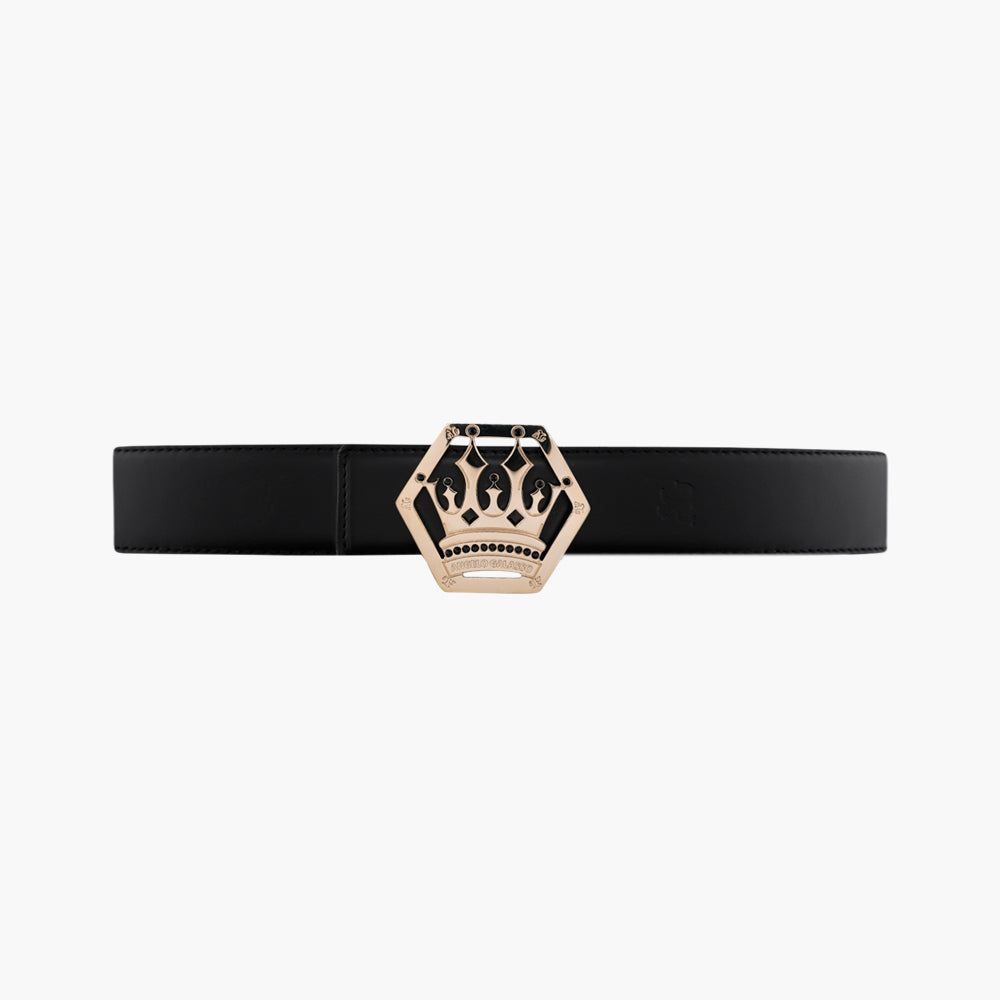 Gold Calfskin Belt with Crown Logo Buckle