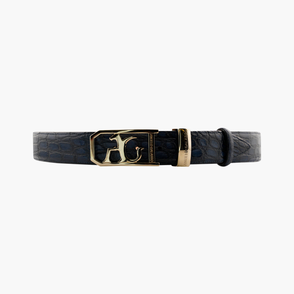 Dark Grey Crocodile Belt with AG Buckle ANGELO GALASSO