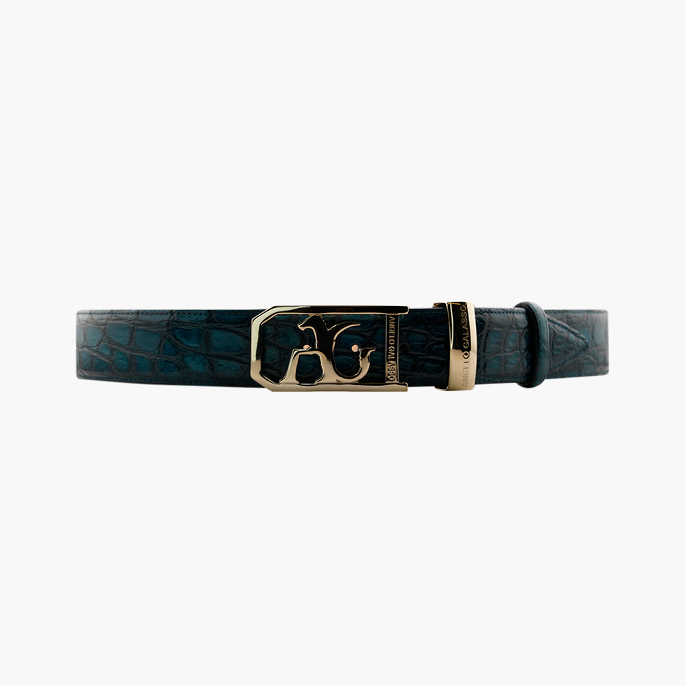 Turquoise Crocodile Belt with AG Buckle ANGELO GALASSO