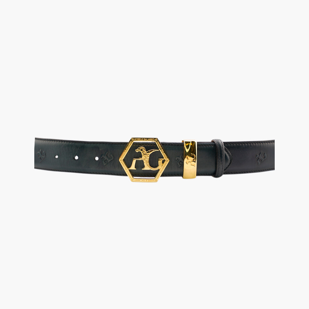 Blue AG Embossed Calfskin Belt ANGELO GALASSO