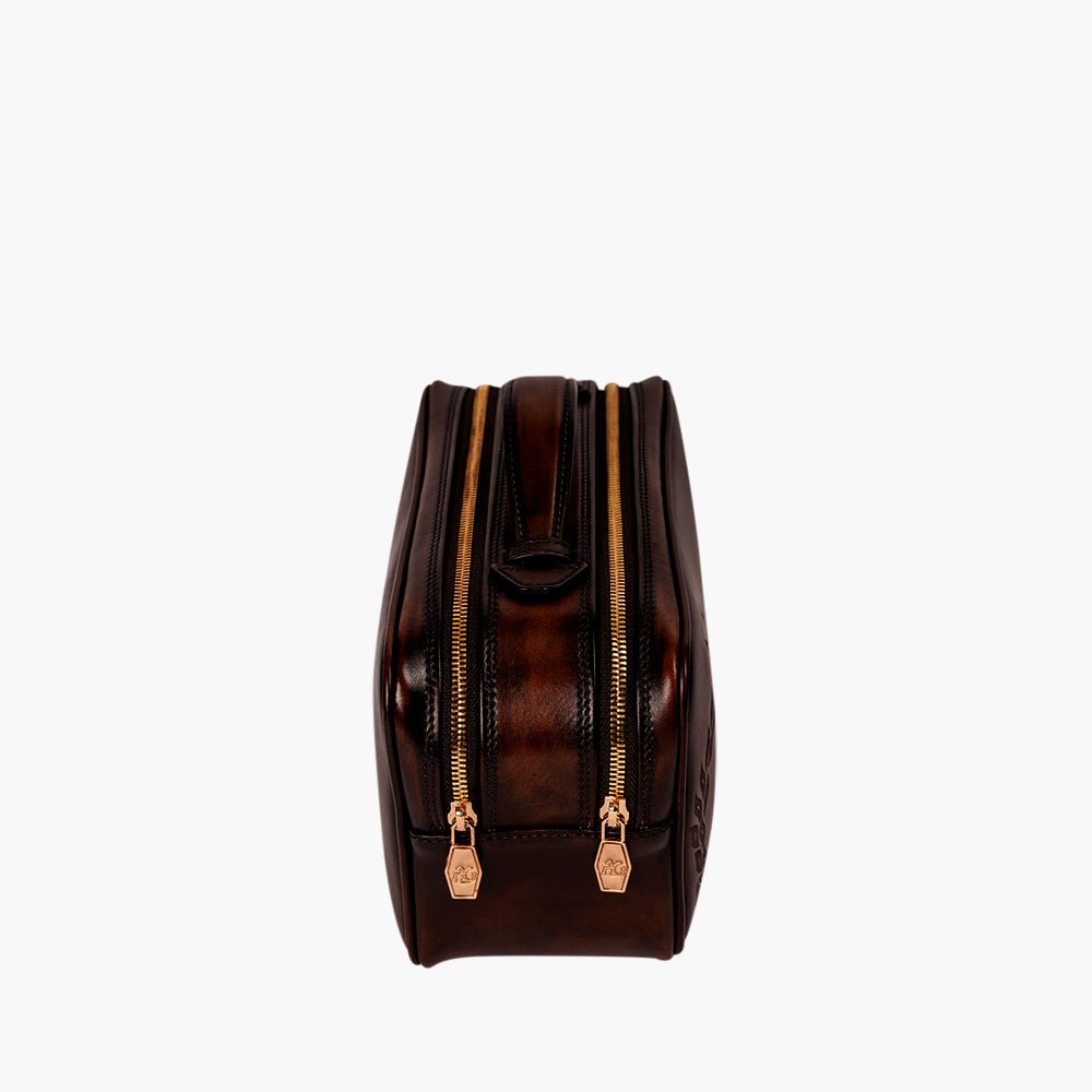 Angelo Galasso Brown Leather Necessaire - Angelo Galasso - Luxury Italian Menswear London