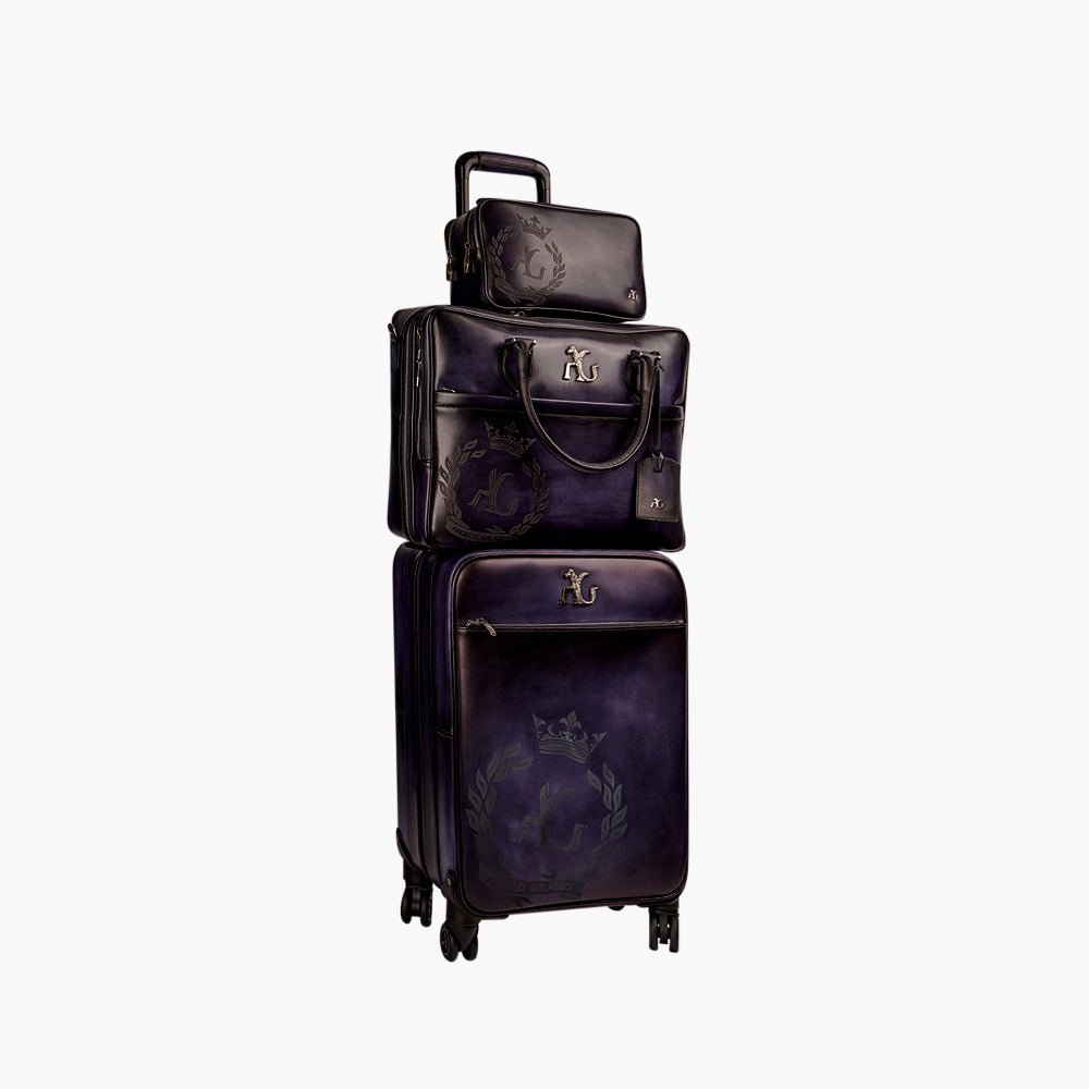 AG Blue Leather Cabin Trolley - Angelo Galasso - Luxury Italian Menswear London