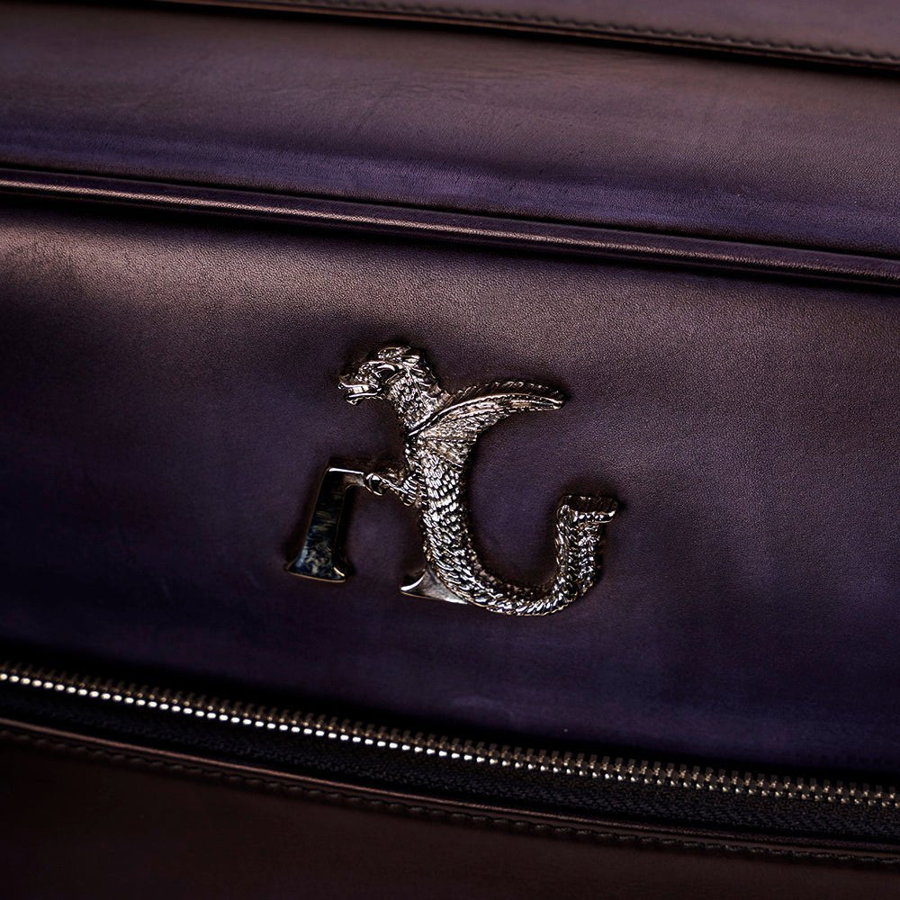 AG Blue Leather Cabin Trolley - Angelo Galasso - Luxury Italian Menswear London