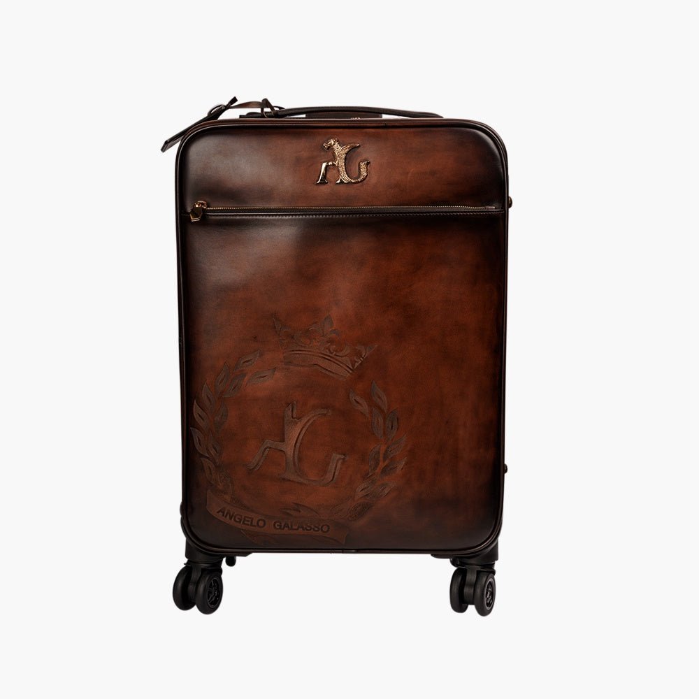 AG Brown Leather Cabin Trolley - Angelo Galasso - Luxury Italian Menswear London