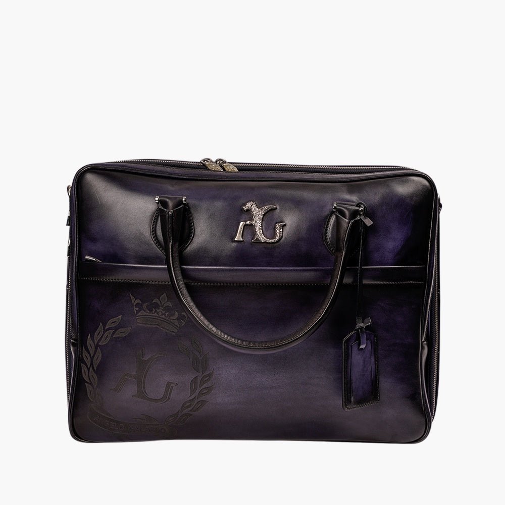 Blue Leather Travel Bag by Angelo Galasso - Angelo Galasso - Luxury Italian Menswear London