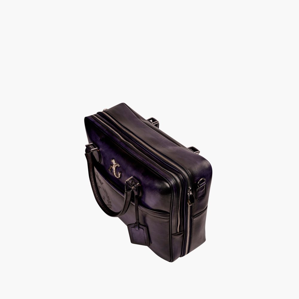 Blue Leather Travel Bag by Angelo Galasso - Angelo Galasso - Luxury Italian Menswear London