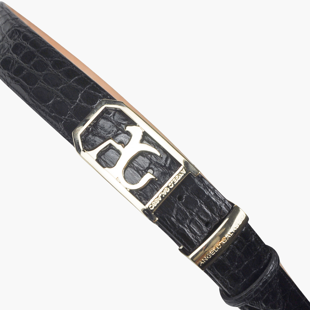 Dark Grey Crocodile Belt with AG Buckle ANGELO GALASSO