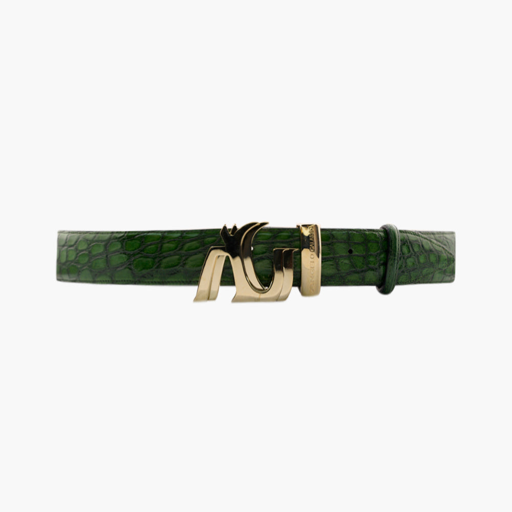 Emerald Green Crocodile Belt with AG Buckle
