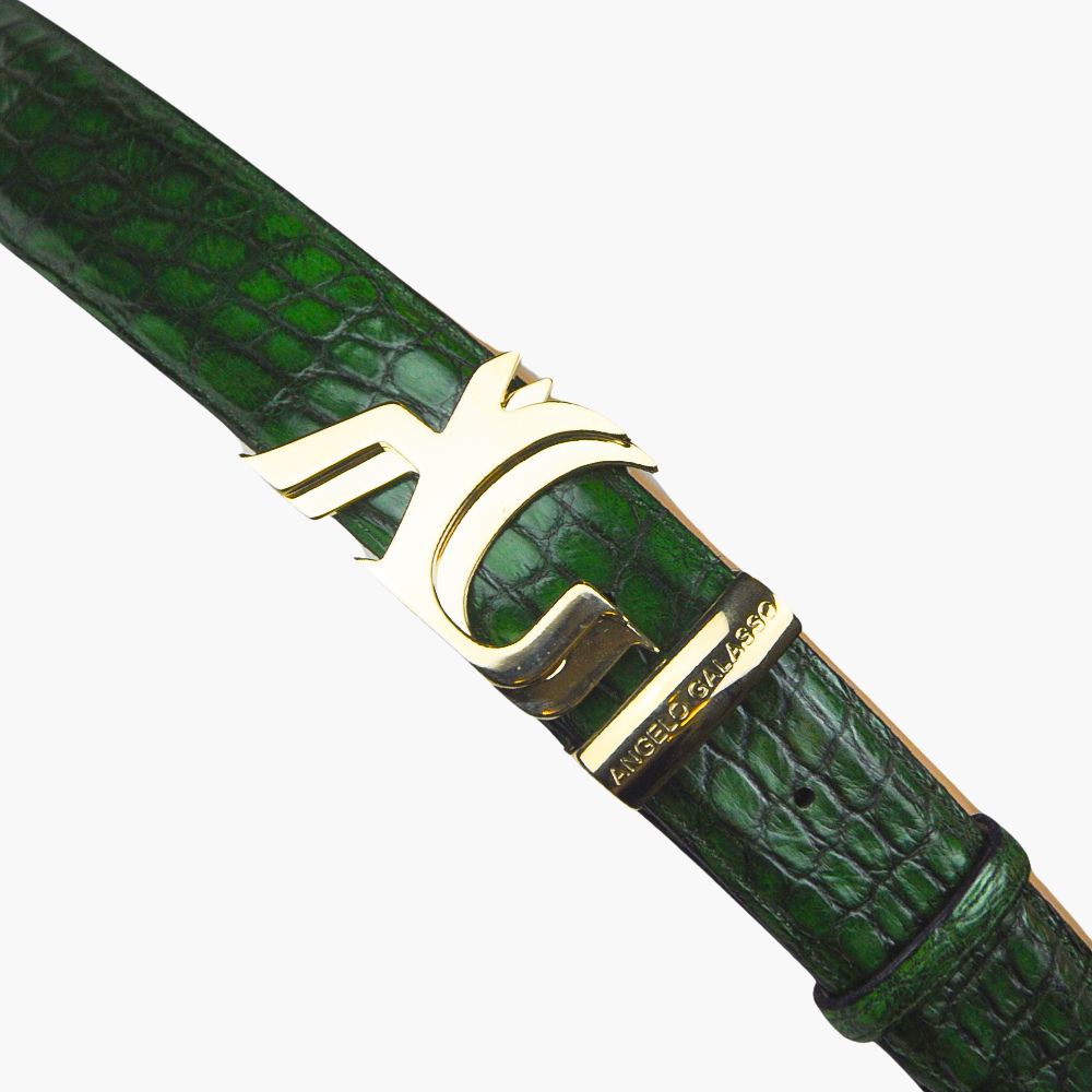 Emerald Green Crocodile Belt with AG Buckle