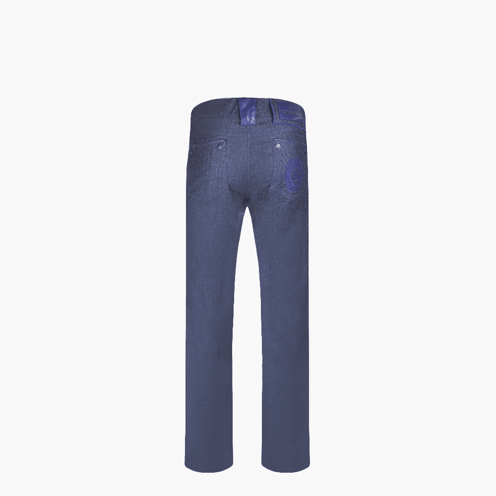 Blue Jeans with Araldica Crest and Leather Inserts - Angelo Galasso - Luxury Italian Menswear London