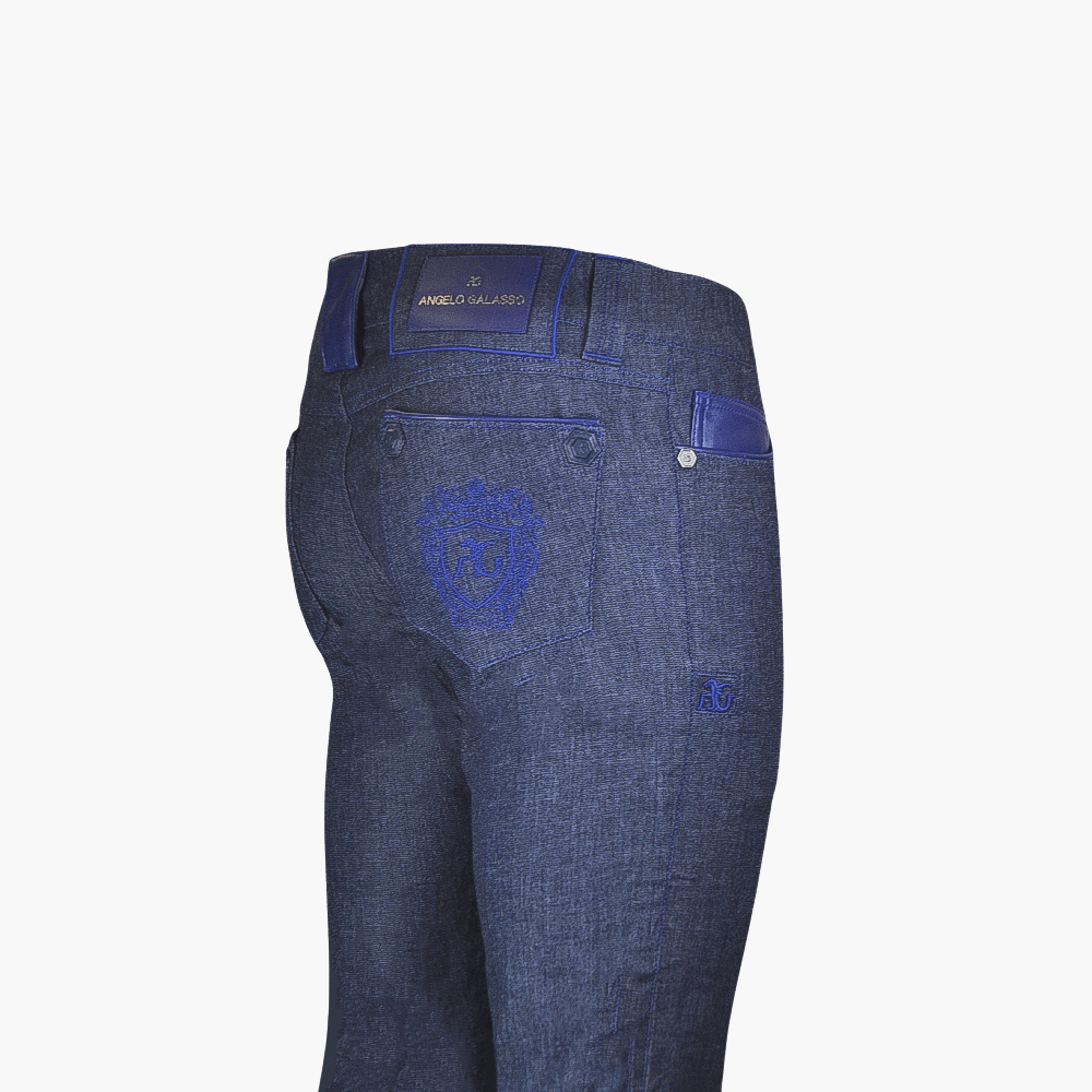 Blue Jeans with Araldica Crest and Leather Inserts - Angelo Galasso - Luxury Italian Menswear London