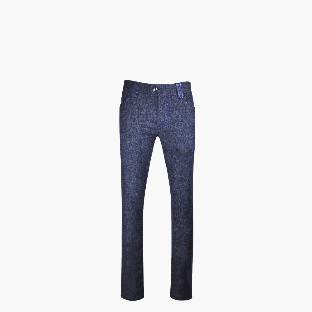 Blue Jeans with Araldica Crest and Leather Inserts - Angelo Galasso - Luxury Italian Menswear London