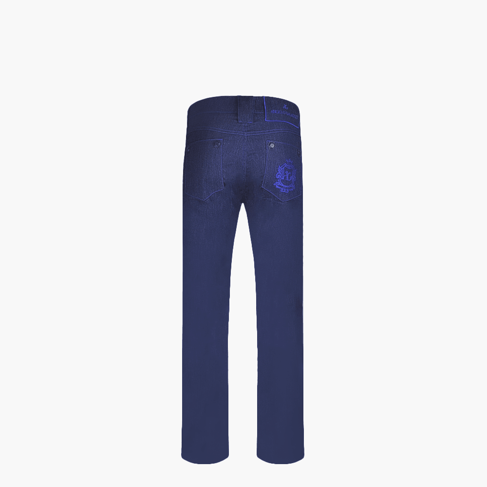 Blue & Royal Blue Cotton Jeans with Shields - Angelo Galasso - Luxury Italian Menswear London