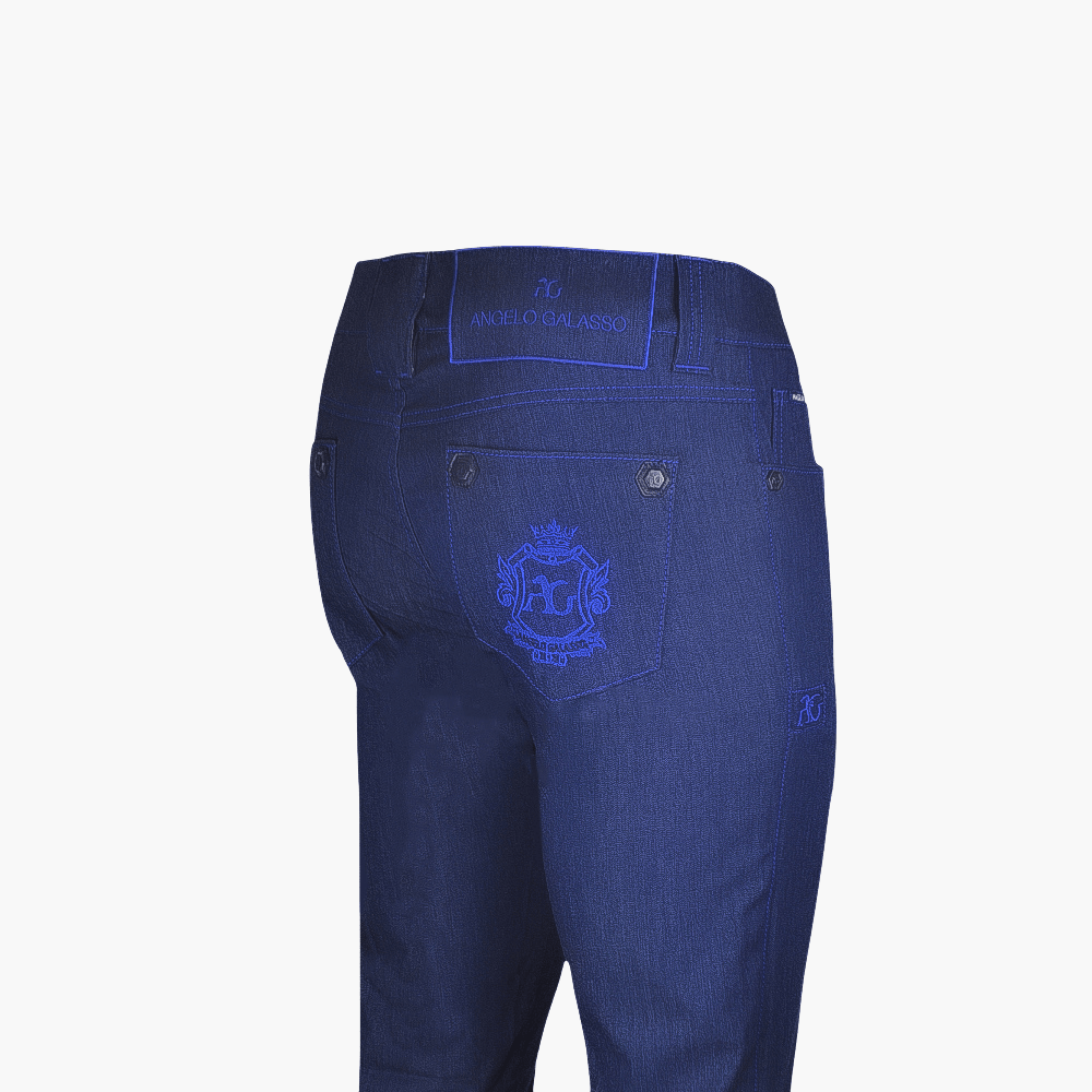 Blue & Royal Blue Cotton Jeans with Shields - Angelo Galasso - Luxury Italian Menswear London