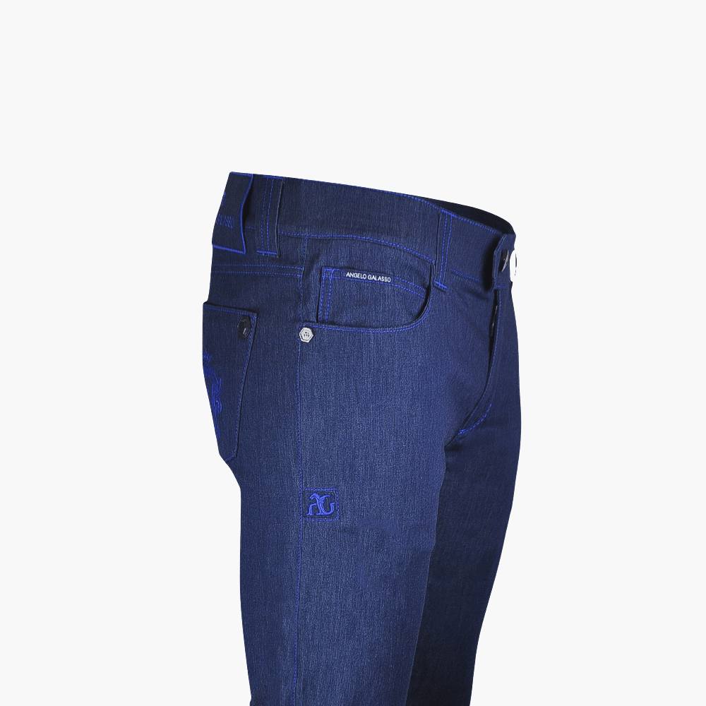 Blue & Royal Blue Cotton Jeans with Shields - Angelo Galasso - Luxury Italian Menswear London