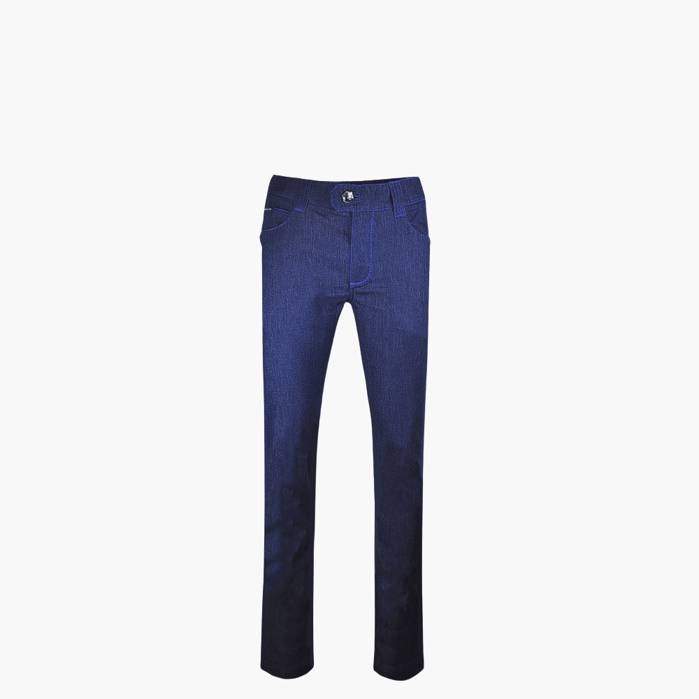 Blue & Royal Blue Cotton Jeans with Shields - Angelo Galasso - Luxury Italian Menswear London