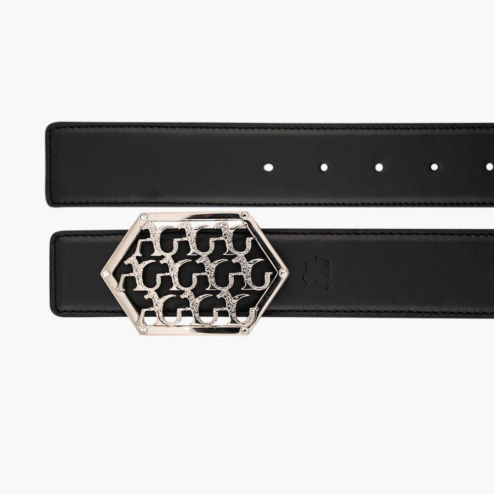 Silver Interlock AG Calfskin Belt - Angelo Galasso - Luxury Italian Menswear London