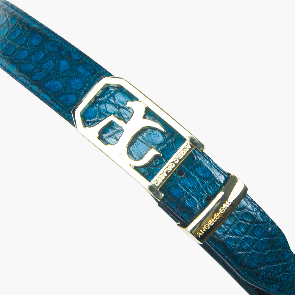 Turquoise Crocodile Belt with AG Buckle ANGELO GALASSO
