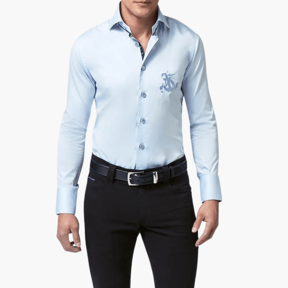 Light Blue Mason Dragoon Logo Shirt - Angelo Galasso - Luxury Italian Menswear London