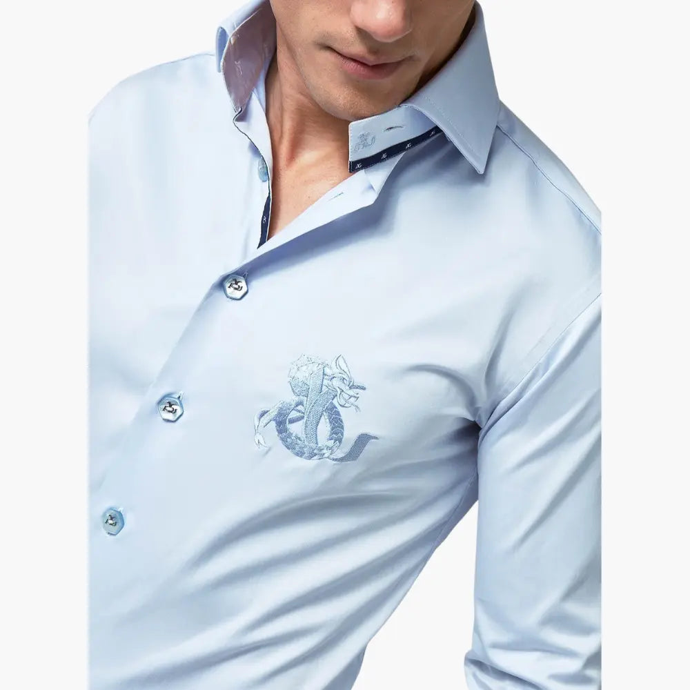 Light Blue Corleone Dragoon Logo Shirt - Angelo Galasso - Luxury Italian Menswear London