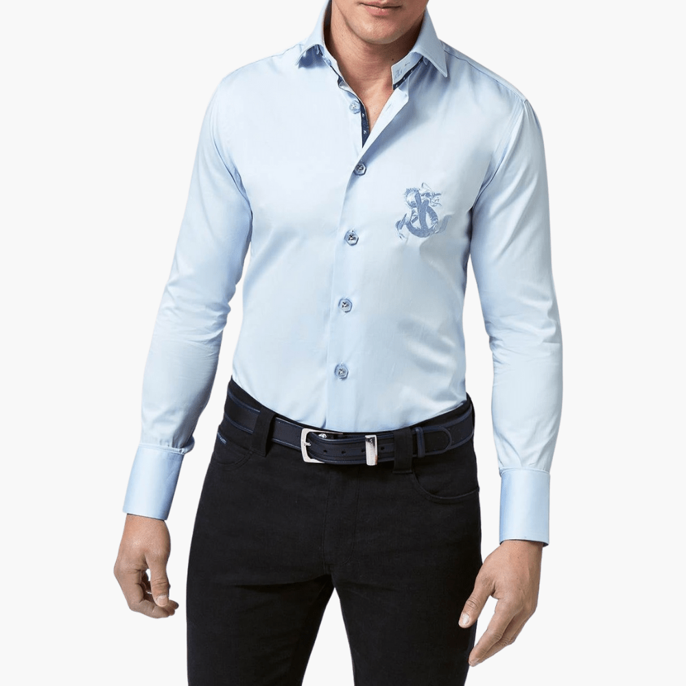 Light Blue Mason Dragoon Logo Shirt - Angelo Galasso - Luxury Italian Menswear London