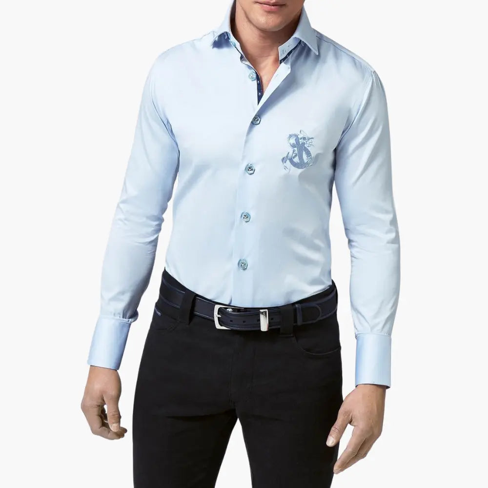 Light Blue Corleone Dragoon Logo Shirt - Angelo Galasso - Luxury Italian Menswear London