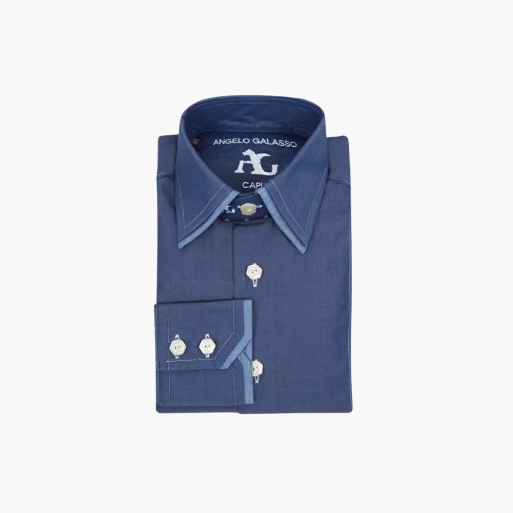 Double Blue Denim Caputi Shirt - Angelo Galasso - Luxury Italian Menswear London