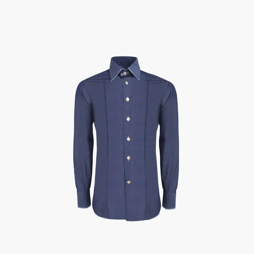 Double Blue Denim Caputi Shirt - Angelo Galasso - Luxury Italian Menswear London