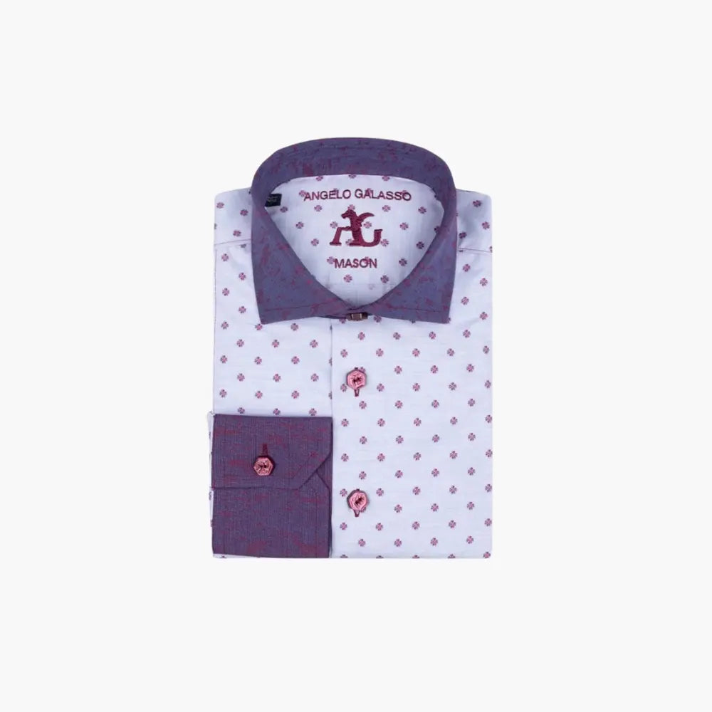 Burgundy Four Leaf Clover Mason Shirt - Angelo Galasso - Luxury Italian Menswear London