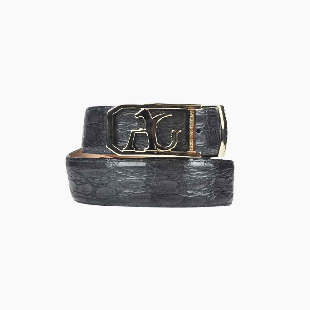 Dark Grey Crocodile Belt with AG Buckle ANGELO GALASSO