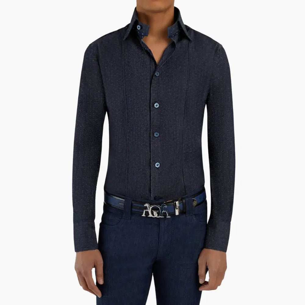 Denim Polka Dot Corleone Shirt - Angelo Galasso - Luxury Italian Menswear London