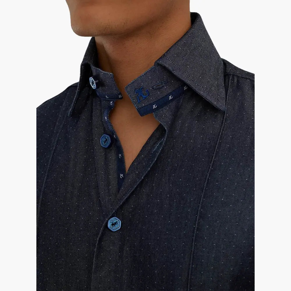 Denim Polka Dot Corleone Shirt - Angelo Galasso - Luxury Italian Menswear London