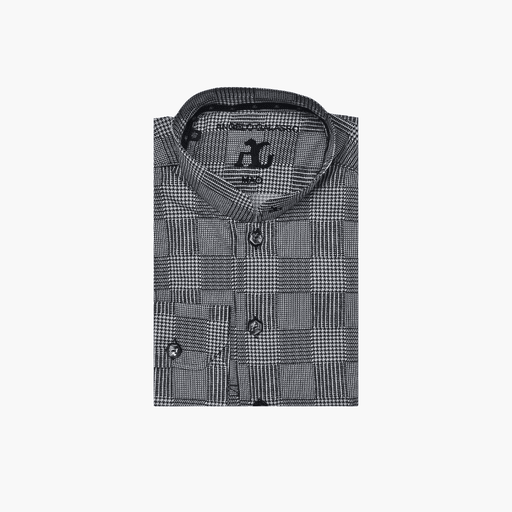 Black & White Houndstooth Mao Shirt - Angelo Galasso - Luxury Italian Menswear London