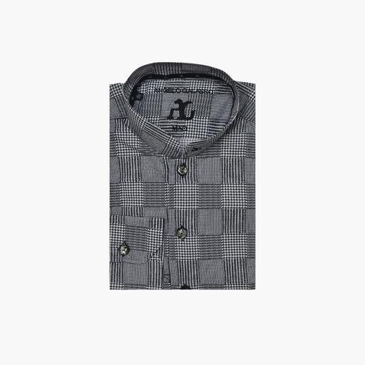 Black & White Houndstooth  Mao  Shirt